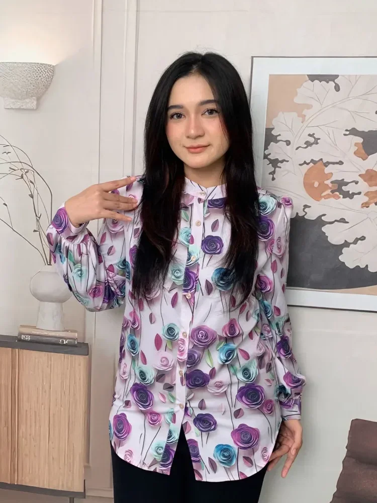 [DISKON KILAT]FADFAD Kemeja cetak temperamen gaya baru wanita atasan elegan