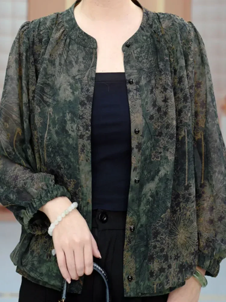 [DISKON KILAT]FADFAD Women's new style temperament printed shirt elegant top