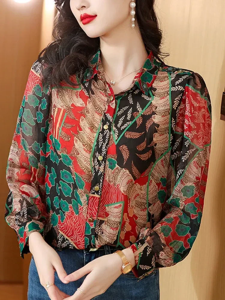 [NEW]FADFAD Kemeja cetak temperamen gaya baru wanita atasan elegan