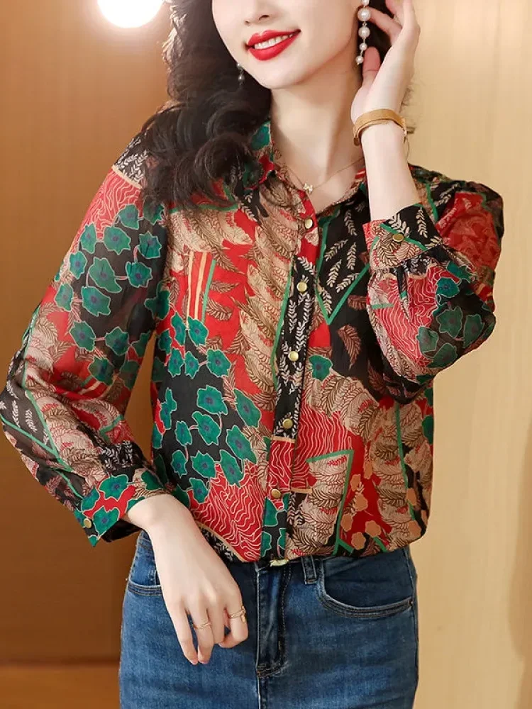 [NEW]FADFAD Kemeja cetak temperamen gaya baru wanita atasan elegan