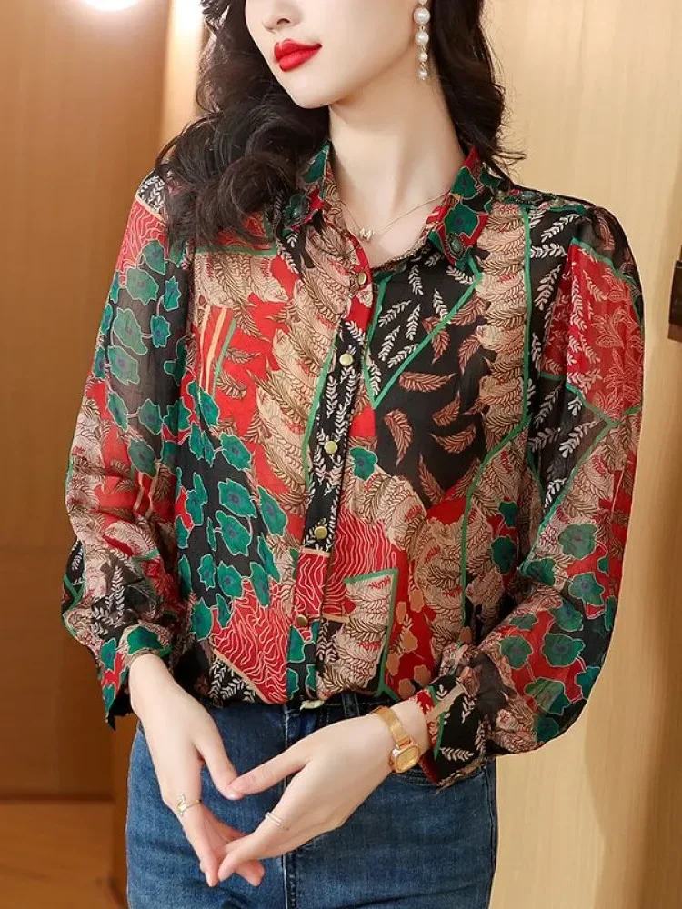 [NEW]FADFAD Kemeja cetak temperamen gaya baru wanita atasan elegan