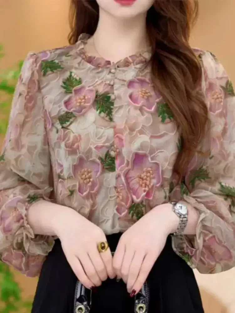 [READY STOCK]FADFAD Kemeja pola cetak wanita tipis dan elegan musim panas