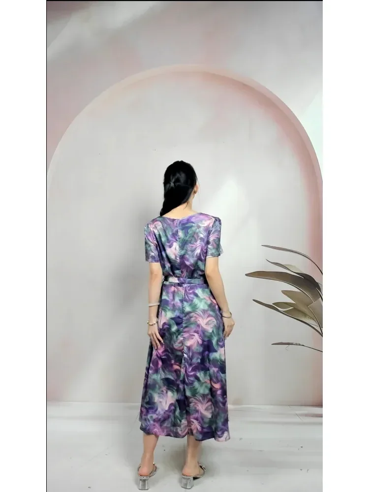 [DISKON KILAT]FADFAD Gaun desainer motif bunga elegan lengan pendek kerah berpita