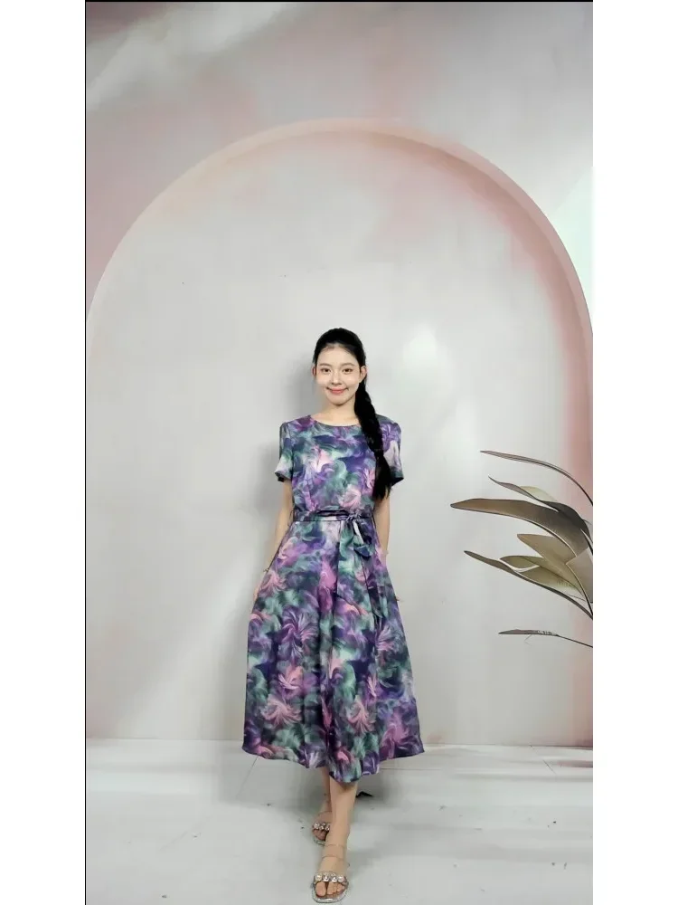 [DISKON KILAT]FADFAD Gaun desainer motif bunga elegan lengan pendek kerah berpita