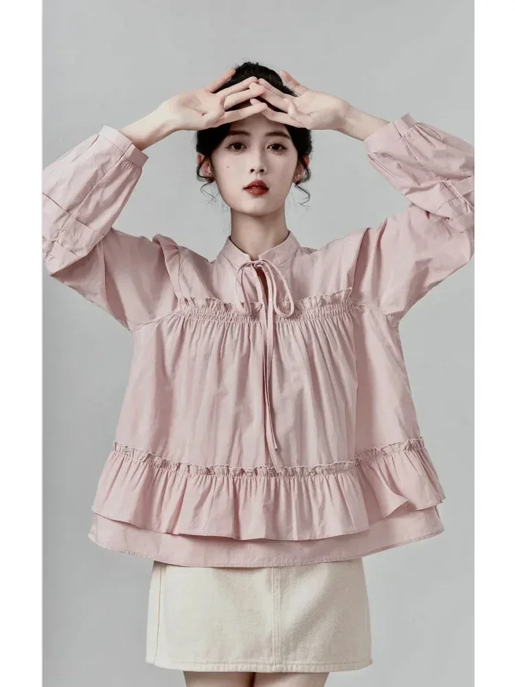 [DISKON KILAT]CHICMORE Kemeja babydoll lengan panjang untuk wanita kemeja ruffle gaya baru
