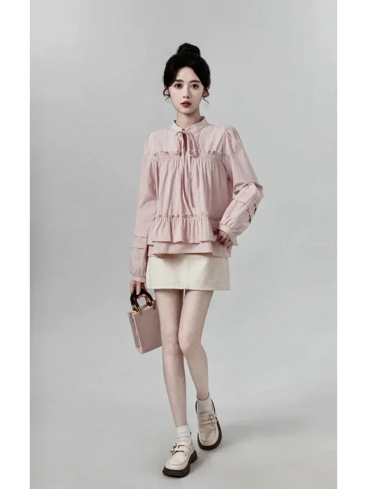 [DISKON KILAT]CHICMORE Kemeja babydoll lengan panjang untuk wanita kemeja ruffle gaya baru