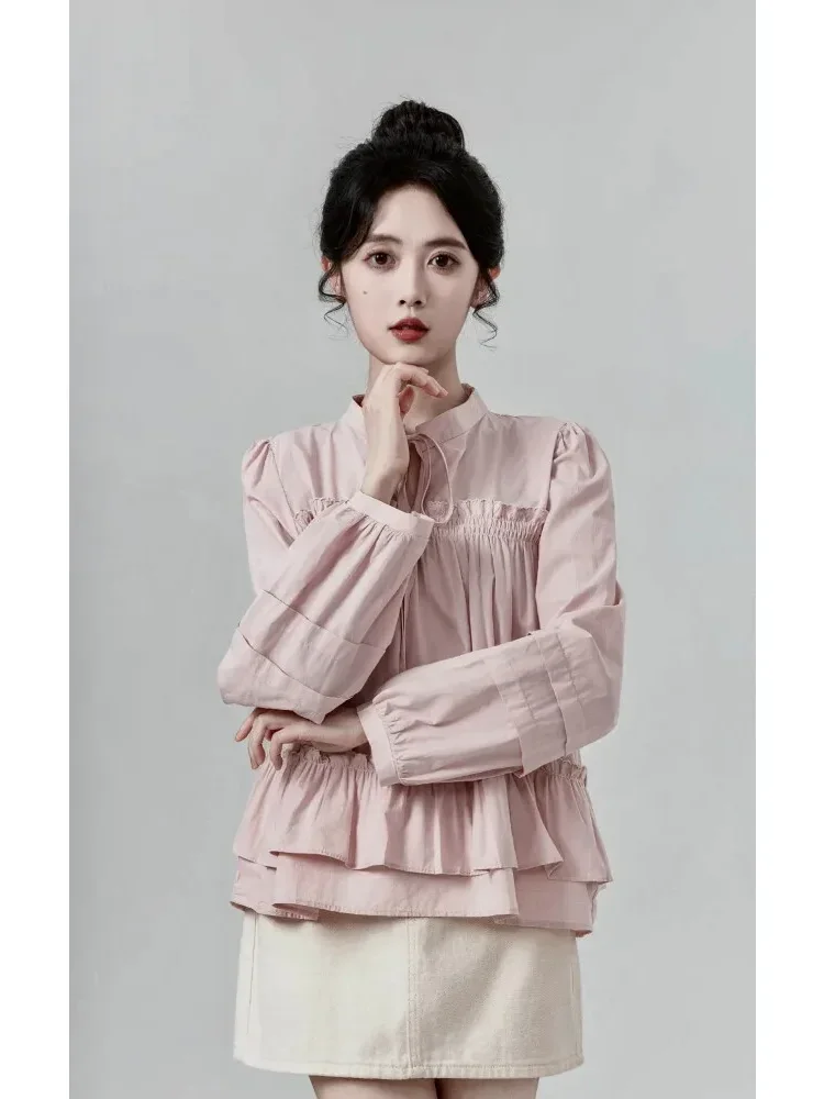 [DISKON KILAT]CHICMORE Kemeja babydoll lengan panjang untuk wanita kemeja ruffle gaya baru