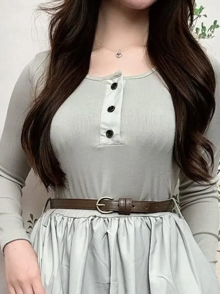[DISKON KILAT]CHICMORE Gaun kasual basic coklat rok panjang yang keren dan santai untuk wanita