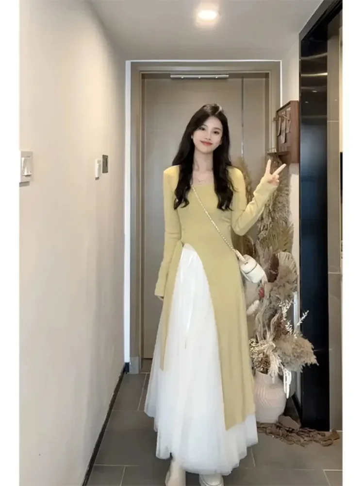 [DISKON KILAT]FADFAD Setelan fashion  gaya korea dengan atasan panjang dan rok kelas atas untuk wanita