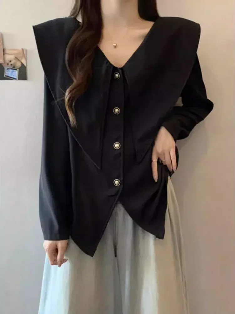 FADFAD Atasan kemeja wanita kerah v dengan belt di pinggang