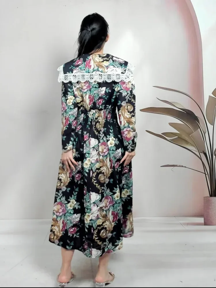[DISKON KILAT]FADFAD Gaun lengan panjang bunga renda vintage retro untuk wanita