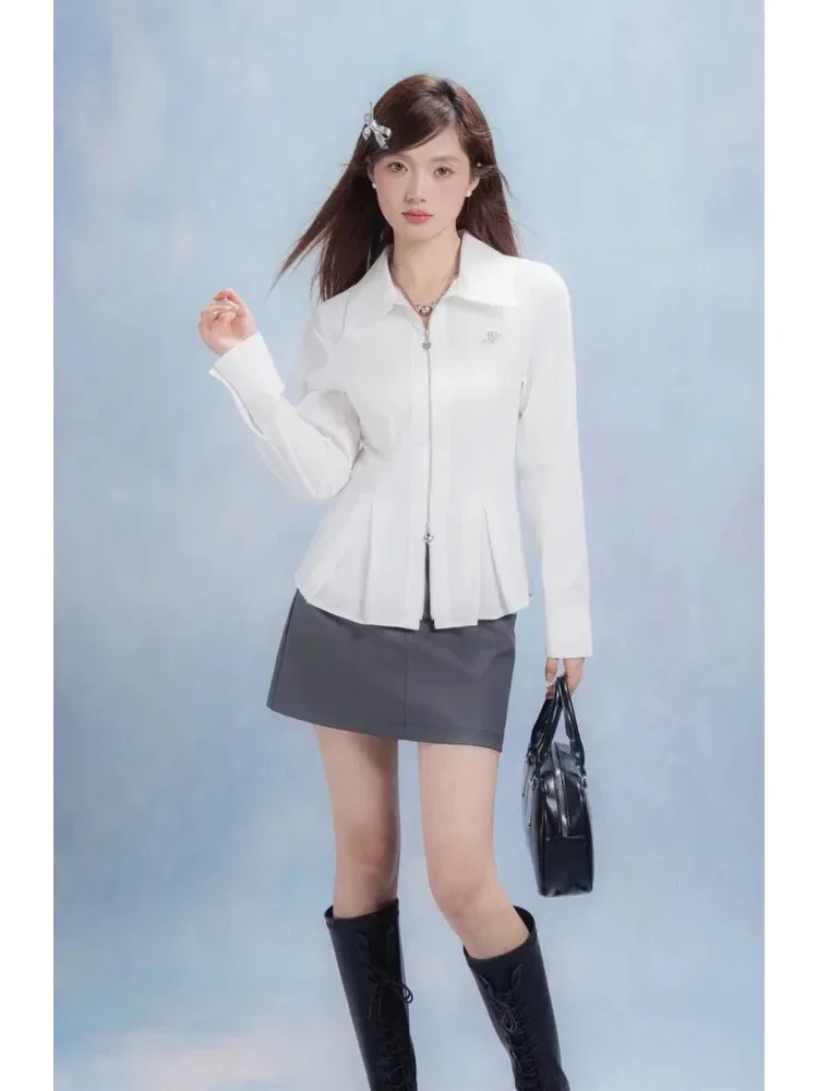 [DISKON KILAT]FADFAD Atasan lengan panjang kerah collar dan resleting bagian depan