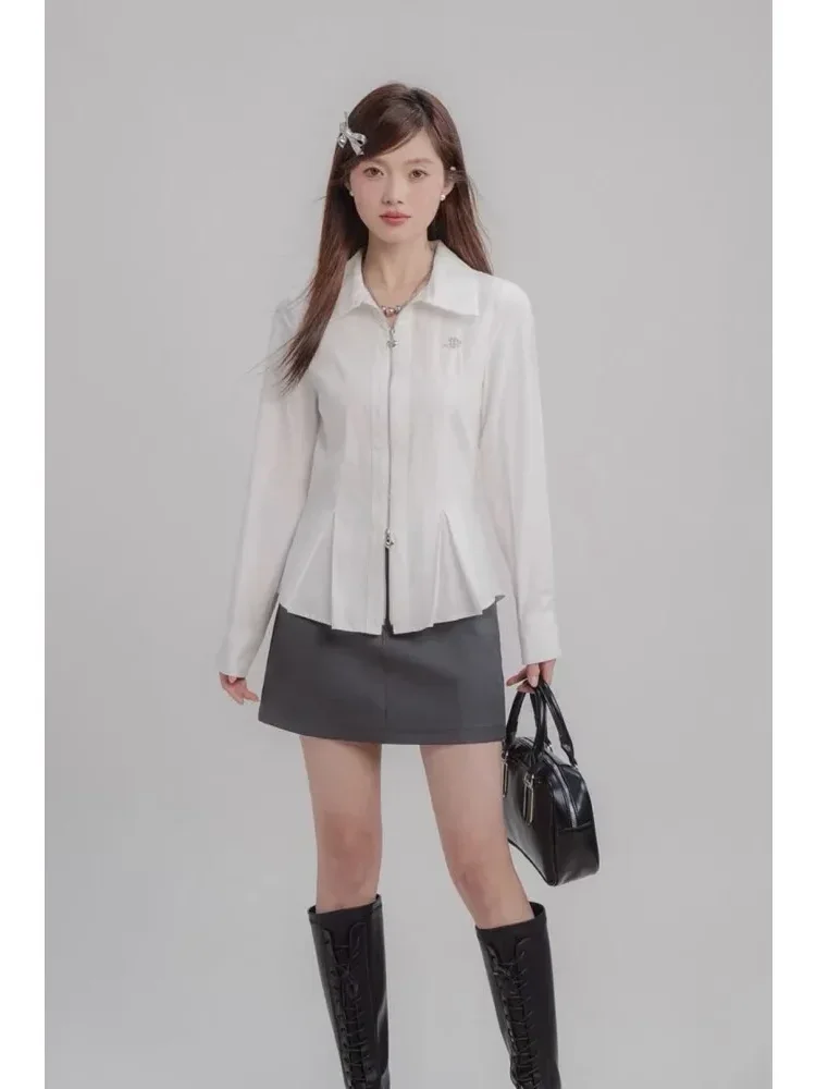 [DISKON KILAT]FADFAD Atasan lengan panjang kerah collar dan resleting bagian depan