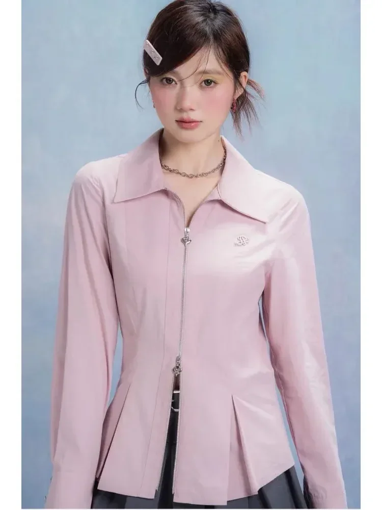 [DISKON KILAT]FADFAD Atasan lengan panjang kerah collar dan resleting bagian depan