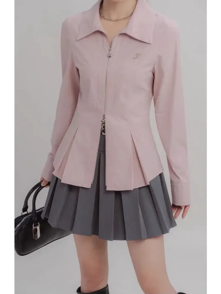 [DISKON KILAT]FADFAD Atasan lengan panjang kerah collar dan resleting bagian depan