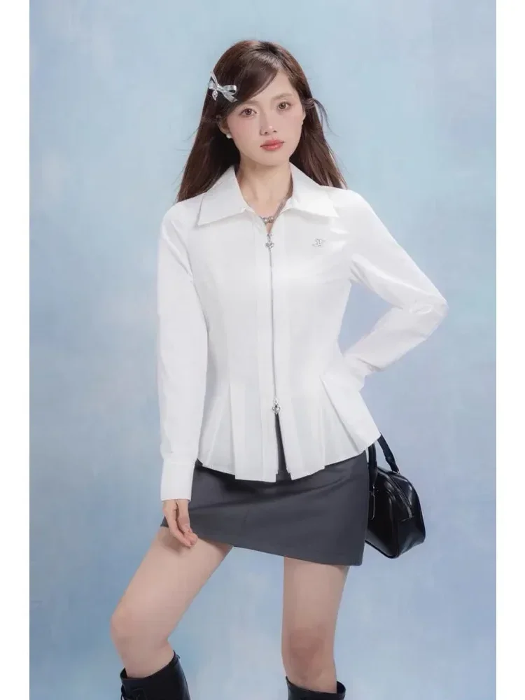 [DISKON KILAT]FADFAD Atasan lengan panjang kerah collar dan resleting bagian depan