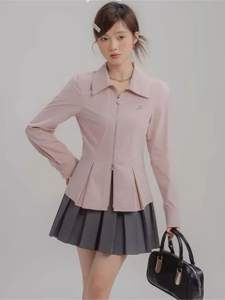 [DISKON KILAT]FADFAD Atasan lengan panjang kerah collar dan resleting bagian depan
