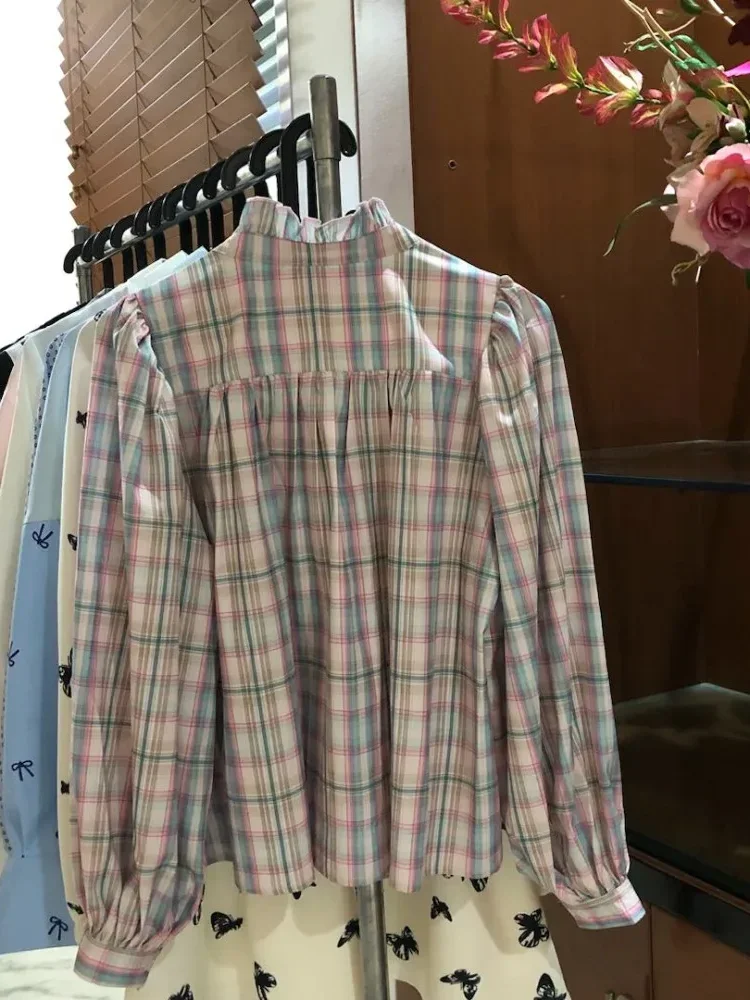 CHICMORE Kemeja wanita lengan panjang  atasan retro wanita 2024