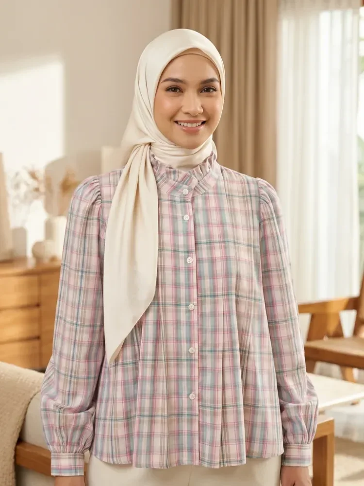 CHICMORE Kemeja wanita lengan panjang  atasan retro wanita 2024