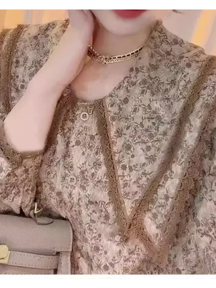 [READY STOCK]CHICMORE Atasan longgar kemeja kerah boneka bunga retro perancis lengan panjang chic untuk wanita