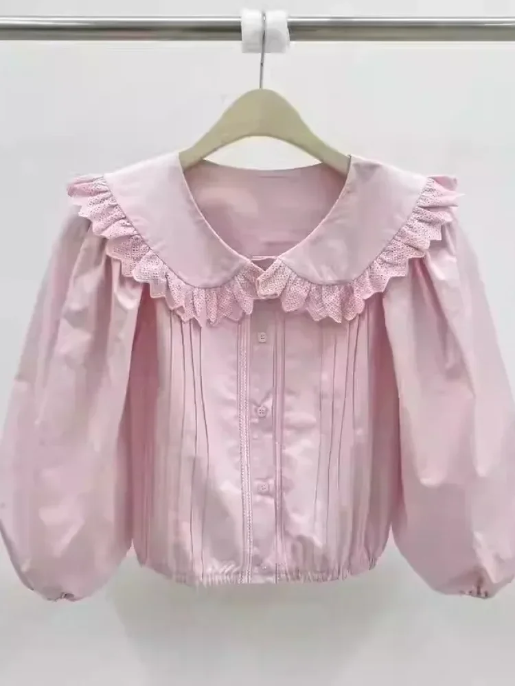 [CUCI GUDANG]CHICMORE Kerah boneka rasa desain bergaya kemeja lengan panjang