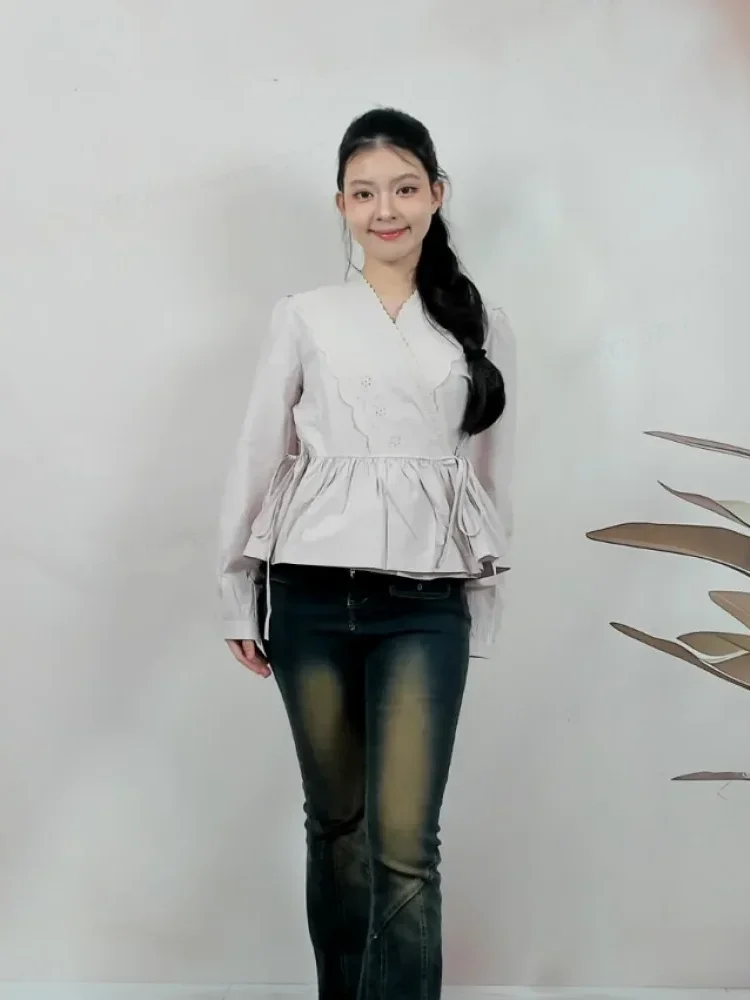 [CUCI GUDANG]CHICMORE Atasan kemeja desain baru lengan panjang merah muda untuk wanita