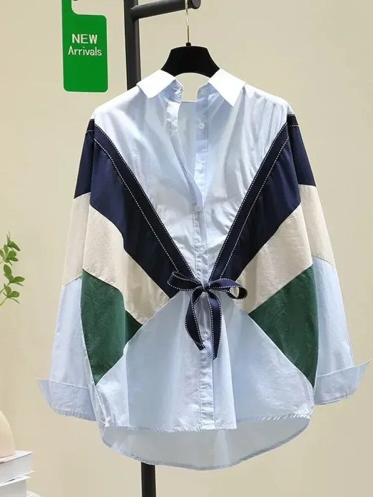 [DISKON KILAT]CHICMORE Atasan kemeja casual lengan panjang bergaris warna kontras kekinian korean style