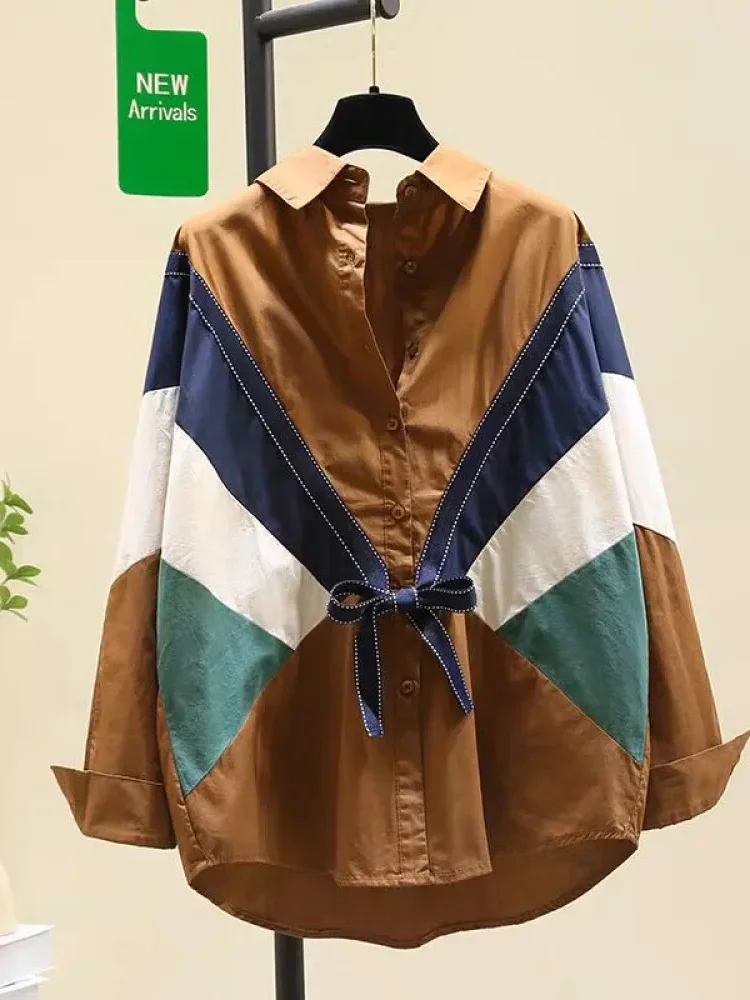 [DISKON KILAT]CHICMORE Atasan kemeja casual lengan panjang bergaris warna kontras kekinian korean style