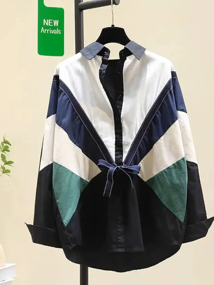 [DISKON KILAT]CHICMORE Atasan kemeja casual lengan panjang bergaris warna kontras kekinian korean style