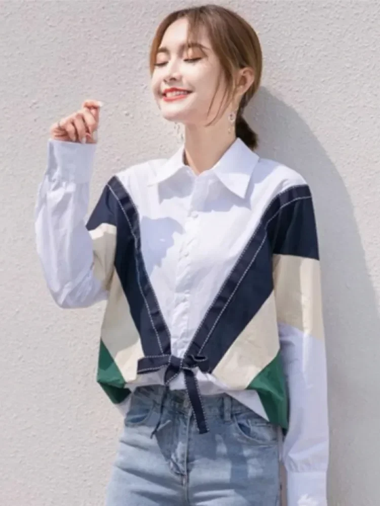 [DISKON KILAT]CHICMORE Atasan kemeja casual lengan panjang bergaris warna kontras kekinian korean style