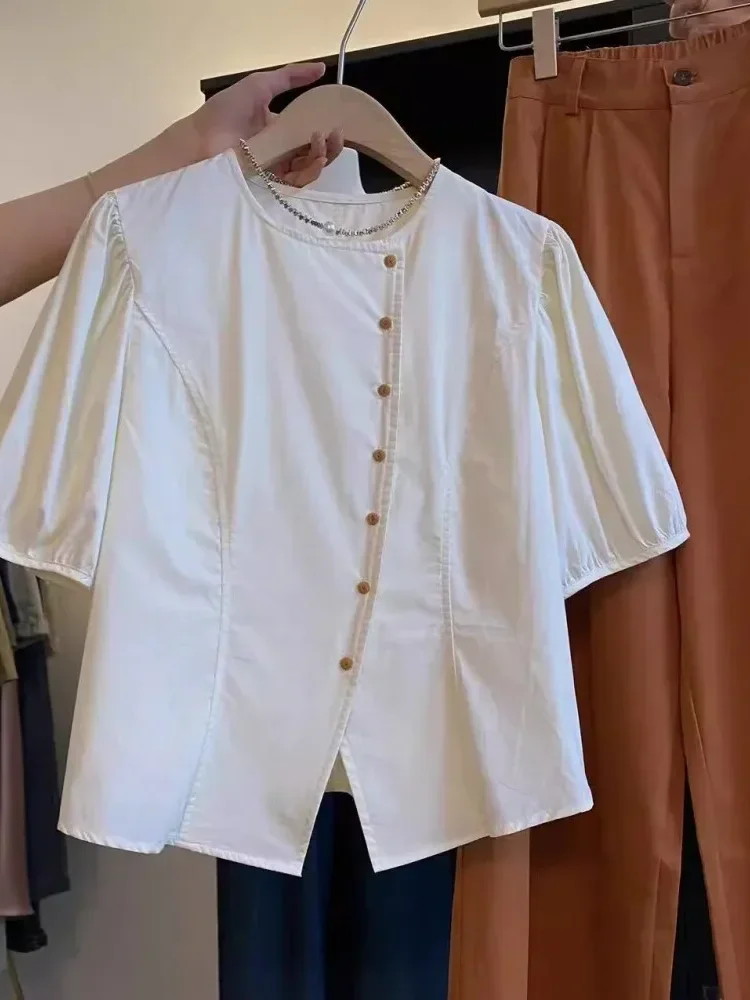 [CUCI GUDANG]CHICMORE Atasan kemeja lengan panjang leher bulat dengan kancing dibagian depan untuk wanita