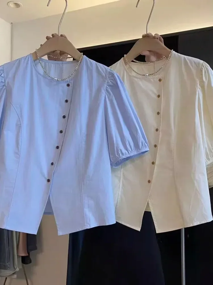 [CUCI GUDANG]CHICMORE Atasan kemeja lengan panjang leher bulat dengan kancing dibagian depan untuk wanita