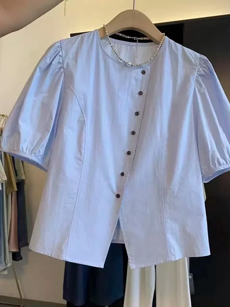 [CUCI GUDANG]CHICMORE Atasan kemeja lengan panjang leher bulat dengan kancing dibagian depan untuk wanita