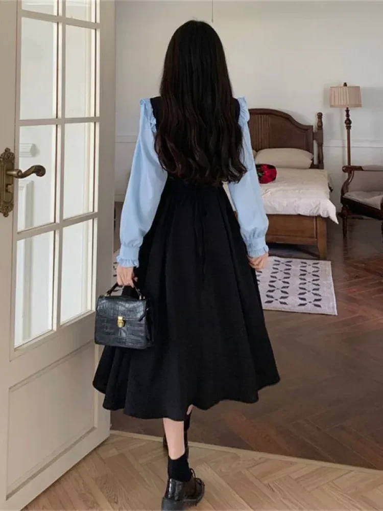 CHICMORE French-style fake two-piece square-neck long-sleeved dress