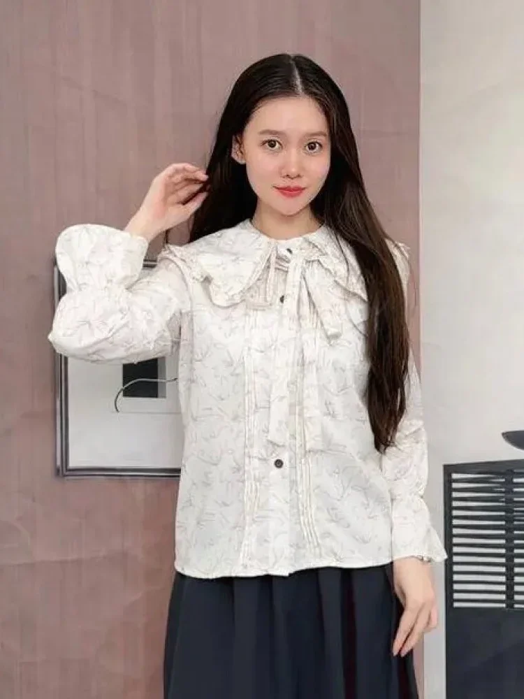[DISKON KILAT]CHICMORE Korean-style design sense versatile floral long-sleeved shirt