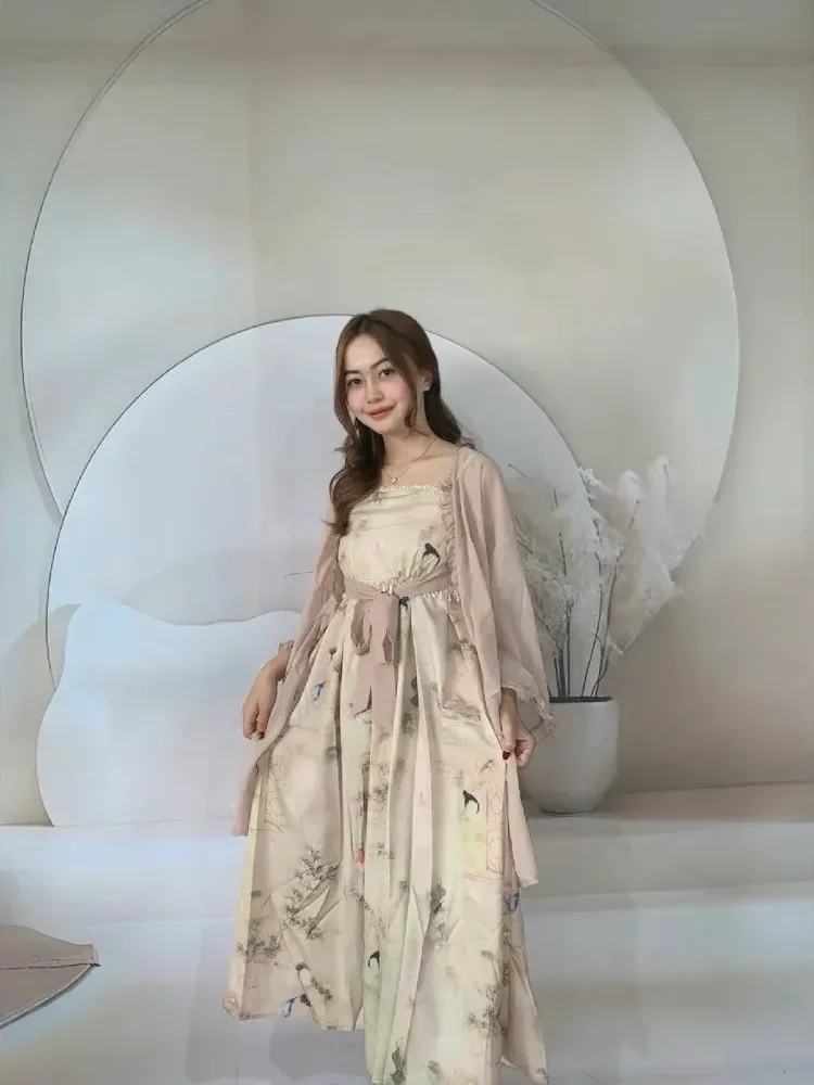 [DISKON KILAT]CHICMORE Gaun wanita mode ramping rok midi lengan panjang square neck cantik