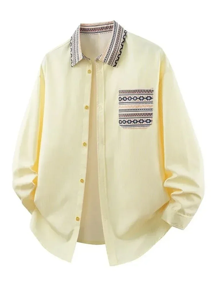 CHICMORE Kemeja lengan panjang model longgar gaya retro motif bergaris