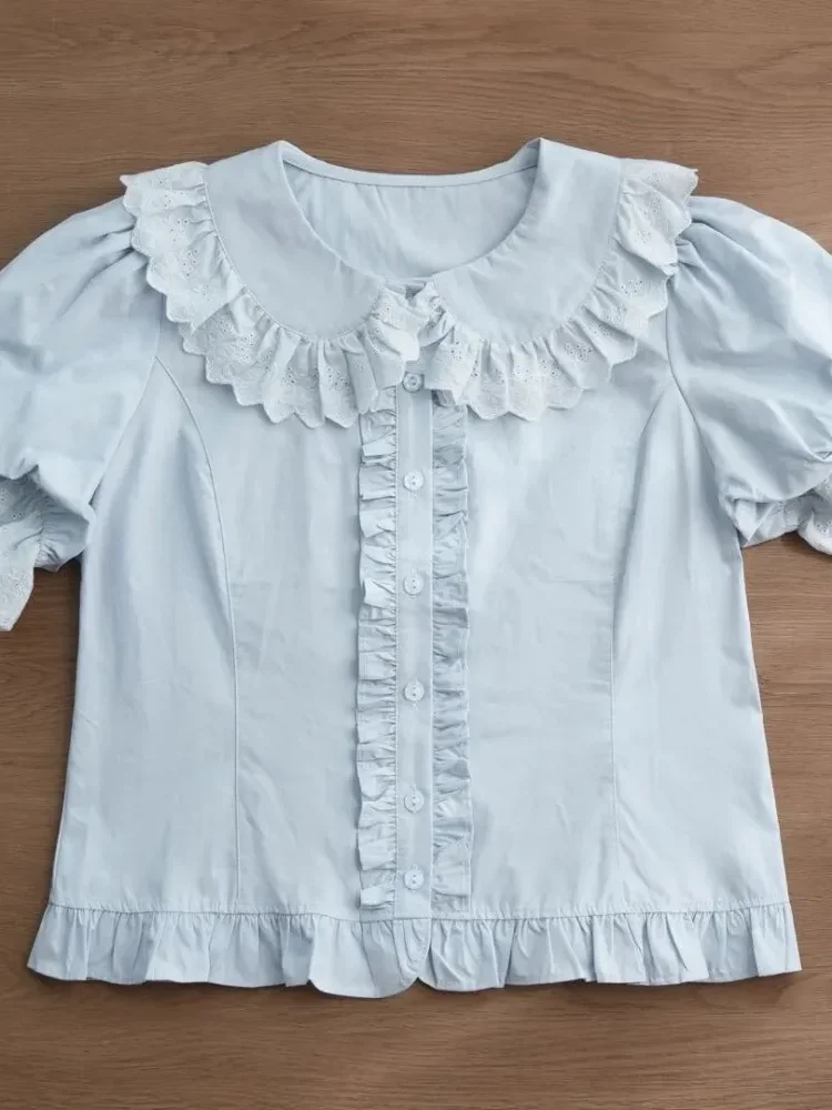 CHICMORE Atasan kemeja model ruffle unik dengan kerah boneka dan berwarna kontras untuk wanita