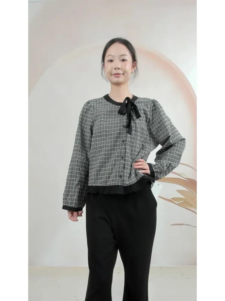 CHICMORE Kemeja kotak-kotak retro untuk wanita gaya chic kasual modis trendi
