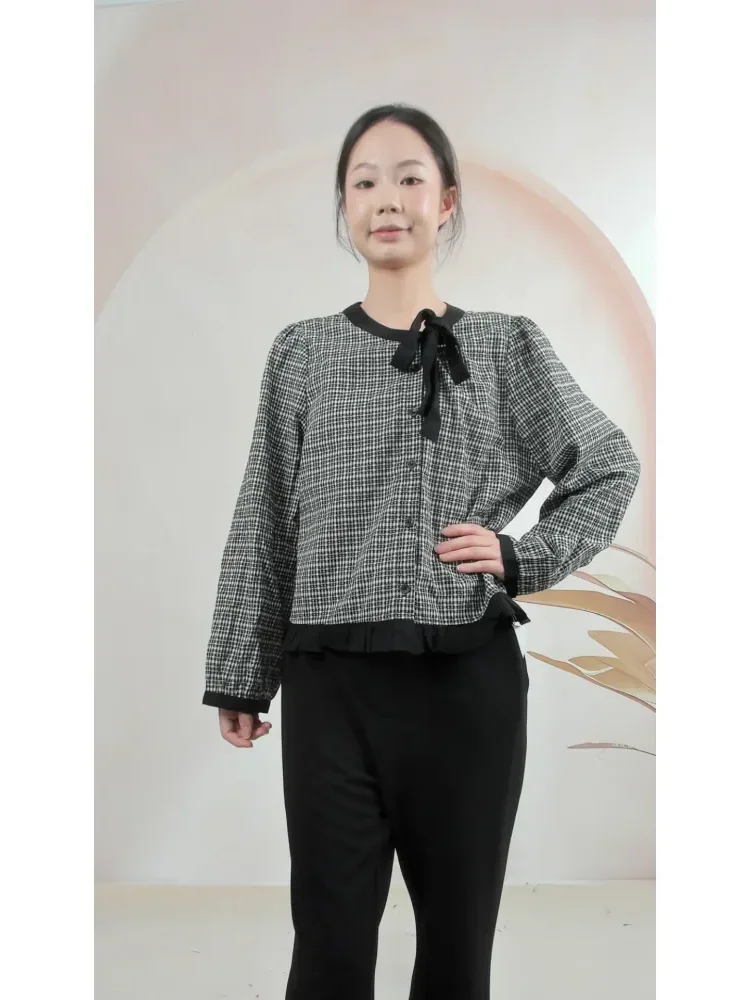 CHICMORE Kemeja kotak-kotak retro untuk wanita gaya chic kasual modis trendi