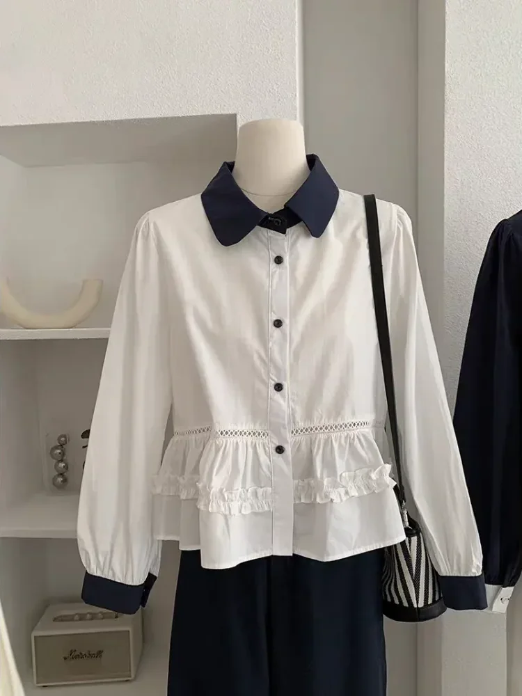 [DISKON KILAT]CHICMORE Atasan kemeja kerah boneka dengan model unik dan kancing aktif sebaris bergaya trendi