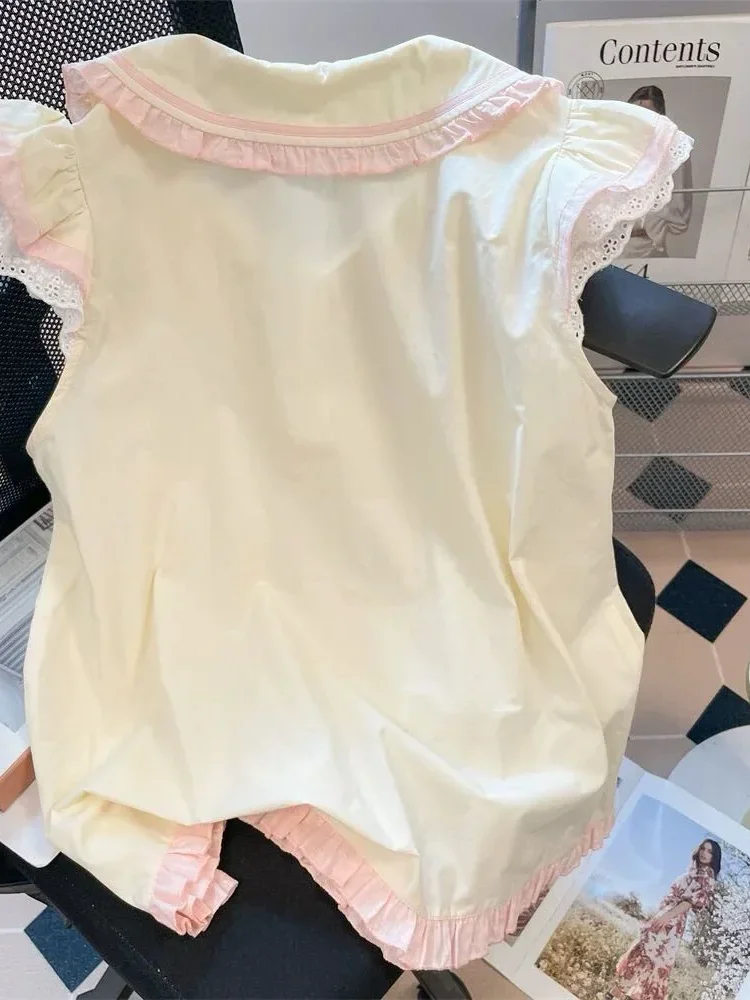 CHICMORE Atasan kemeja model  baru dengan kerah boneka dan pita cantik lengan terbang gaya trendi