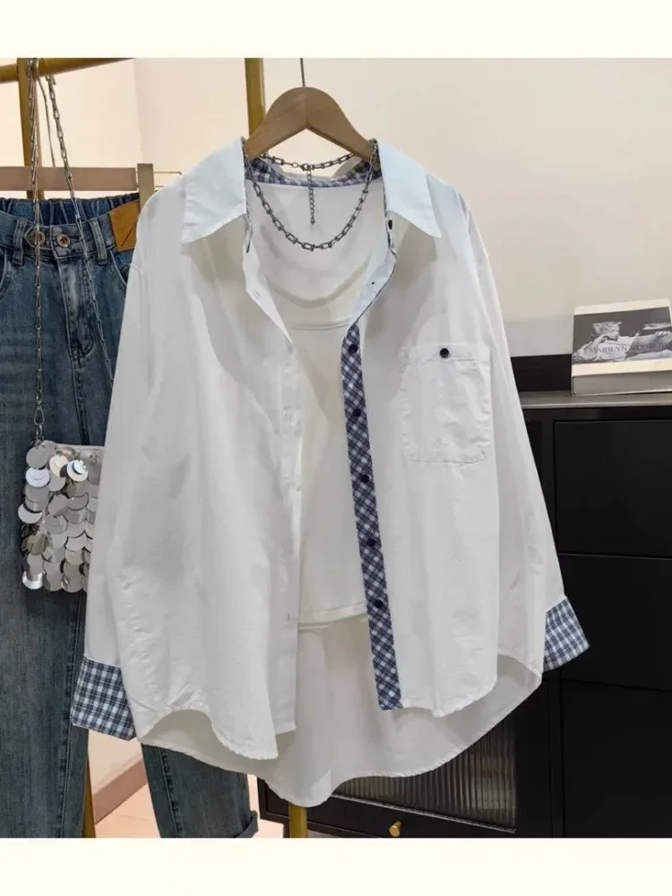CHICMORE Kemeja wanita gaya casual lengan panjang model longgar warna solid elegant