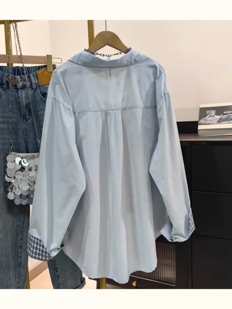 CHICMORE Kemeja wanita gaya casual lengan panjang model longgar warna solid elegant