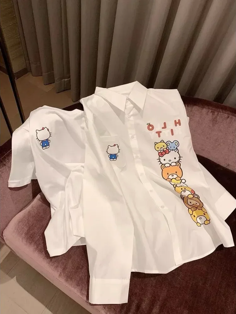 CHICMORE Atasan kemeja kasual wanita kerah polo motif cetak kekinian terbaru