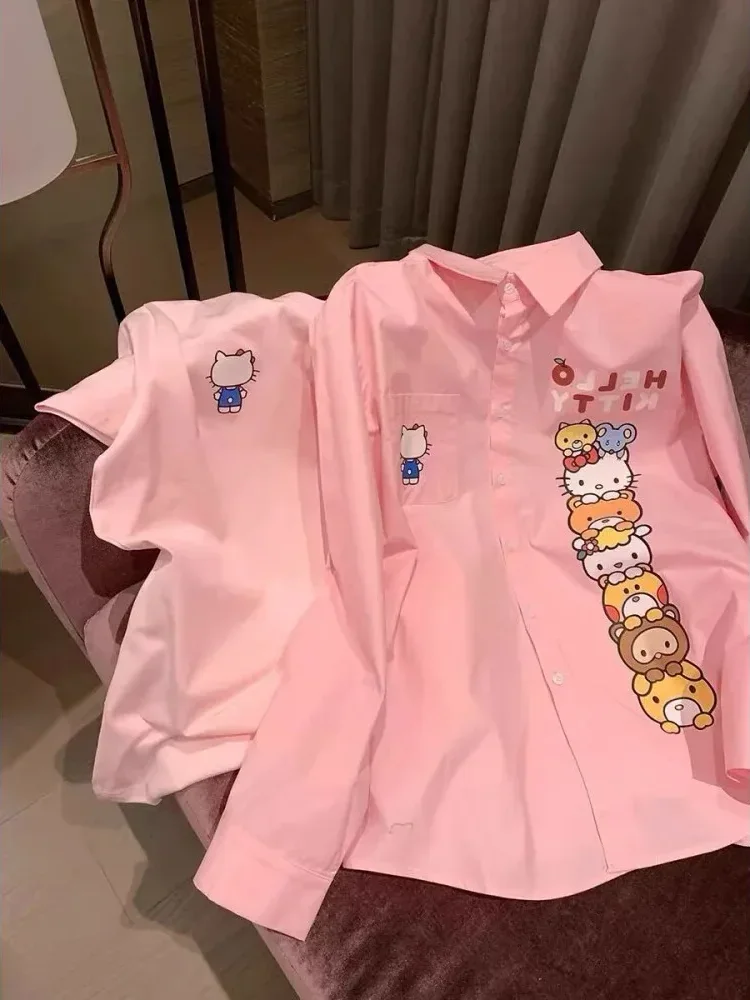CHICMORE Atasan kemeja kasual wanita kerah polo motif cetak kekinian terbaru