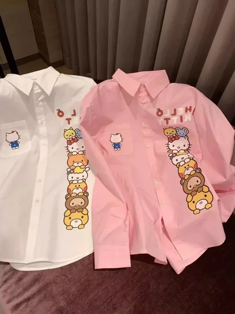 CHICMORE Atasan kemeja kasual wanita kerah polo motif cetak kekinian terbaru