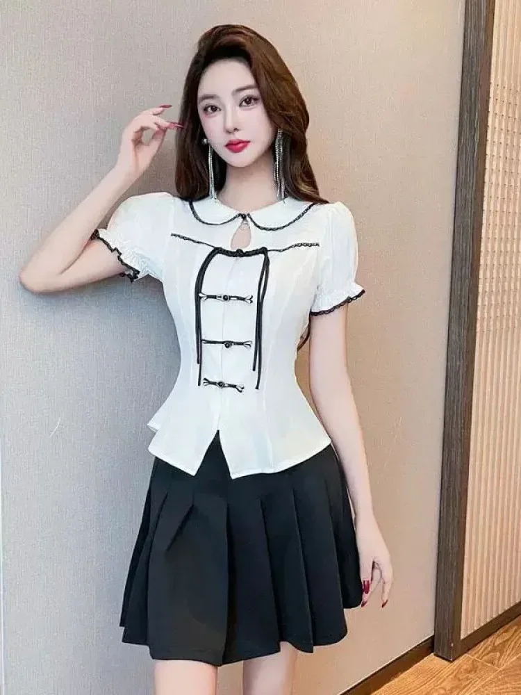 CHICMORE Atasan blouse cantik lengan pendek untuk wanita