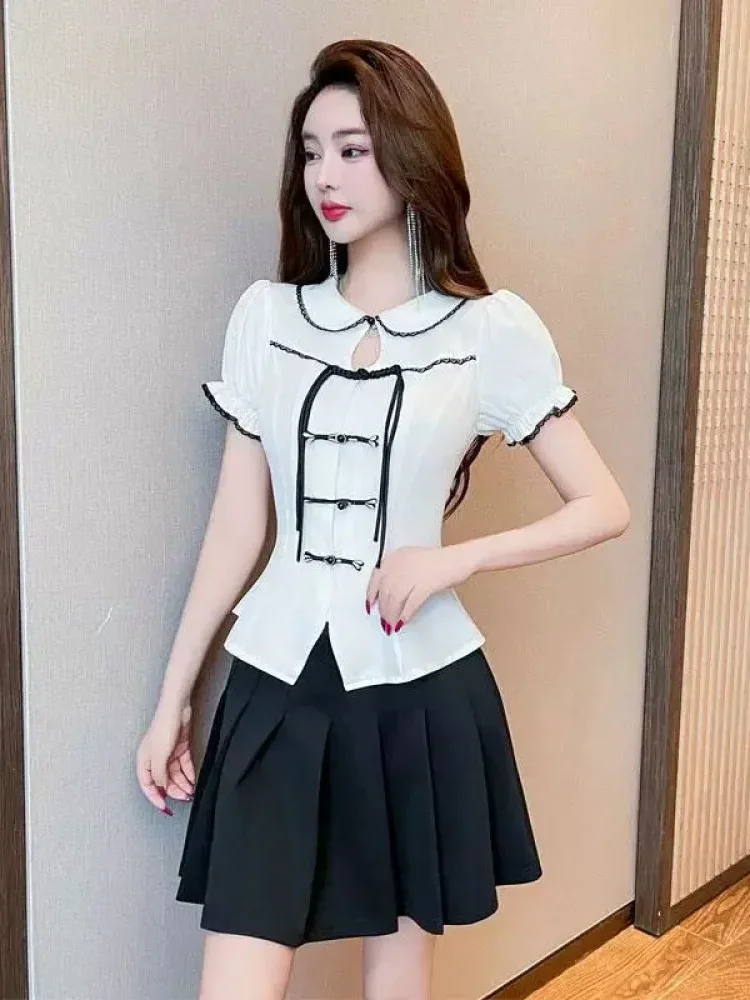 CHICMORE Atasan blouse cantik lengan pendek untuk wanita