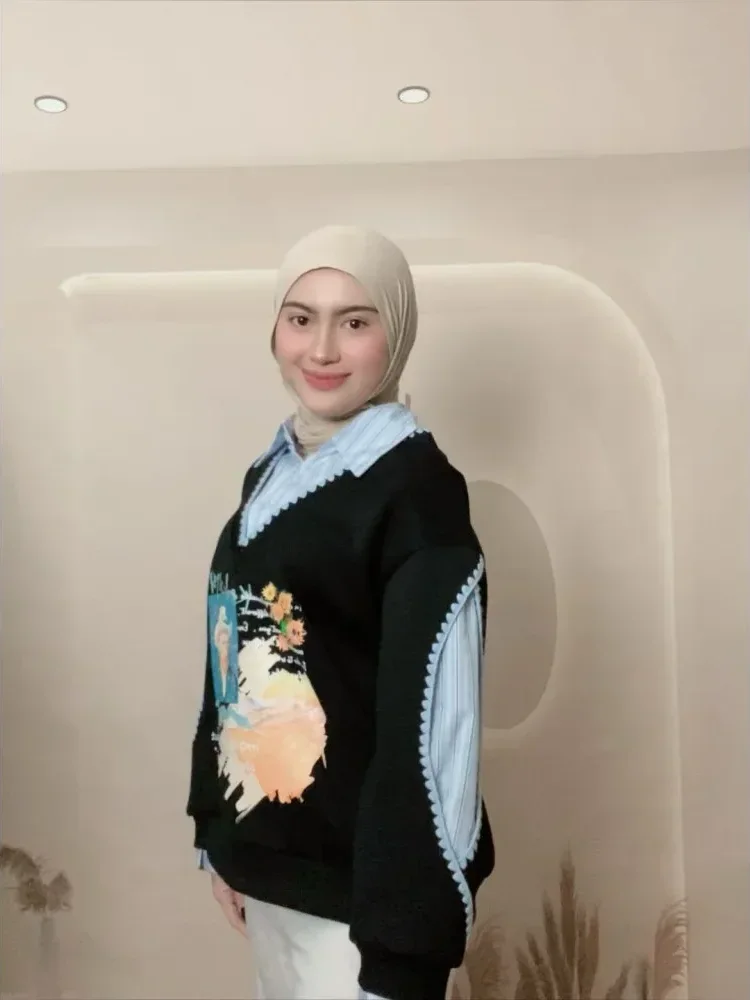 [DISKON KILAT]CHICMORE Atasan kemeja gaya modis dengan motif cetak baru berlengan panjang untuk wanita